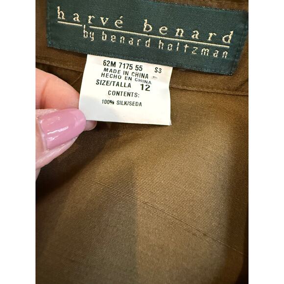 Vintage Harve Silk Collared Top Olive Green 12 - Picture 5 of 5